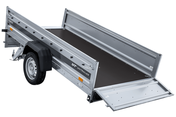Einachsanhänger 264×125 UNITRAILER FORCE 264 KIPP mit Gitterwänden, H-0-Rahmen und blauer Plane-Neu