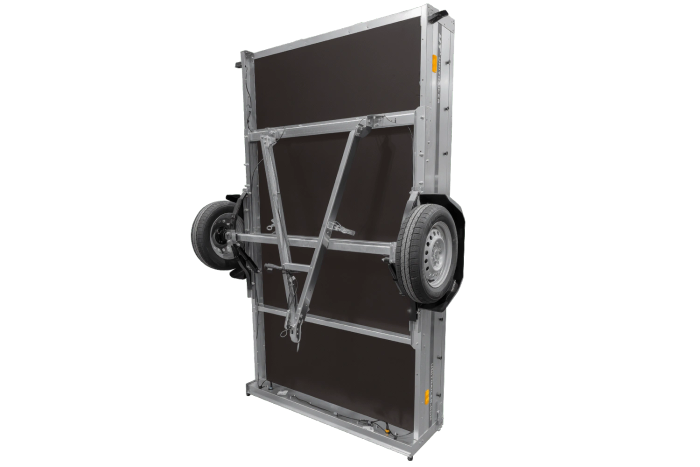 Einachsiger Anhänger auf Blattfedern 264×150 UNITRAILER GARDEN 265/R KIPP mit H-0-Rahmen und blauer Plane-Neu
