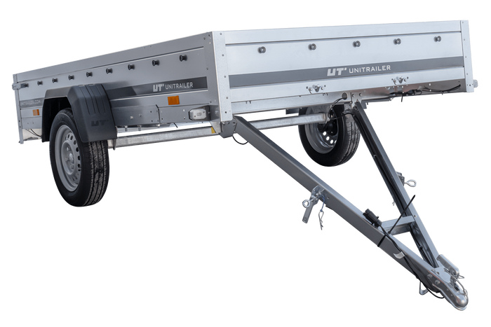 PKW-Anhänger 264×150 UNITRAILER GARDEN 265 KIPP mit zusätzlichen Bordwänden, H-0-Rahmen und grauer Plane-Neu