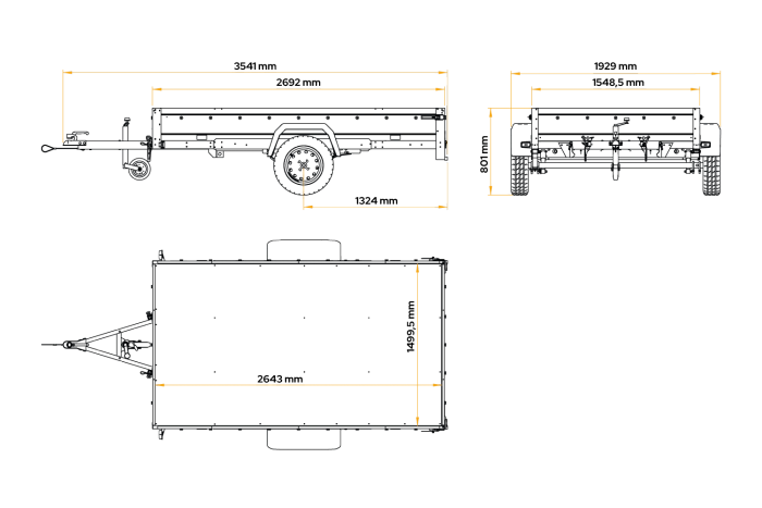 Leichter Anhänger auf Blattfedern 264×150 UNITRAILER GARDEN 265/R KIPP mit Gitterwänden, H-0 Rahmen und grauer Plane-Neu