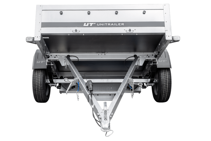 PKW-Anhänger auf Blattfedern 230×125 UNITRAILER GARDEN 230/R KIPP mit BIS-Seiten, H-800-Rahmen und grauer Plane-Neu