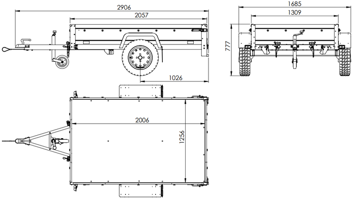 Autoanhänger 200×125 UNITRAILER GARDEN 201 KIPP mit Gitterwänden, H-0-Rahmen und grauer Plane-Neu