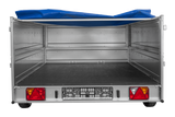 Autotransportanhänger auf Blattfedern 264×150 UNITRAILER GARDEN 265/R KIPP mit BIS-Seitenwänden, H-0-Rahmen und blauer Plane-Neu