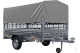 Autotransportanhänger auf Blattfedern 264×150 UNITRAILER GARDEN 265/R KIPP mit Gitterwänden, H-800 Rahmen und grauer Plane-Neu