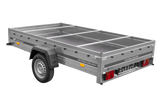 Einachsanhänger 264×150 UNITRAILER GARDEN 265 KIPP mit einem Flachplanenträger und blauer Plane-Neu