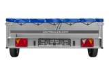 Einachsanhänger 264×150 UNITRAILER GARDEN 265 KIPP mit einem Flachplanenträger und blauer Plane-Neu