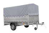Einachsanhänger 264×150 UNITRAILER GARDEN 265 KIPP mit zusätzlichen Bordwänden, H-800-Rahmen und grauer Plane-Neu
