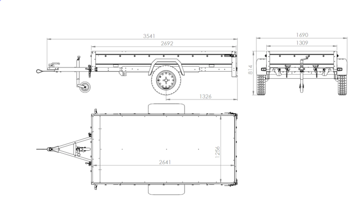 Einachsiger Anhänger auf Blattfedern 264×125 UNITRAILER GARDEN 264/R KIPP mit Gitterseitenwänden, H-0-Rahmen und blauer Plane-Neu
