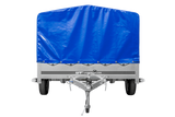 Einachsiger Anhänger auf Blattfedern 264×150 UNITRAILER GARDEN 265/R KIPP mit H-800 Rahmen und blauer Plane-Neu