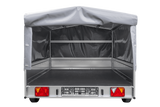 Einachsiger Anhänger auf Blattfedern 264×150 UNITRAILER GARDEN 265/R KIPP mit H-800 Rahmen und grauer Plane-Neu