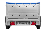 GARDEN TRAILER 264/2 KIPP Zweiachsanhänger mit Stützrad, Planenträgern, zus. Bordwänden und blauer Flachplane-Neu