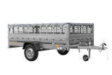 Leichter Anhänger auf Blattfedern 264×150 UNITRAILER GARDEN 265/R KIPP mit Gitterwänden, H-0 Rahmen und grauer Plane-Neu