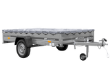 PKW Anhänger 264×150 UNITRAILER GARDEN 265 KIPP mit Flachplanenträger und grauer Plane-Neu