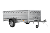 PKW-Anhänger 264×150 UNITRAILER GARDEN 265 KIPP mit zusätzlichen Bordwänden, H-0-Rahmen und grauer Plane-Neu