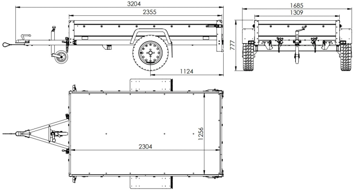PKW-Anhänger auf Blattfedern 230×125 UNITRAILER GARDEN 230/R KIPP mit H-1100 Rahmen und blauer Plane-Neu