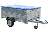 PKW-Anhänger auf Federn 230×125 UNITRAILER GARDEN 230/R KIPP mit BIS-Bordwänden, H-0-Rahmen und blauer Plane-Neu