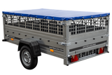 Pkw Transport Anhänger 230×125 Garden Trailer 230 KIPP mit Laubgitteraufsatz, blauer Flachplane, Planenträgern und Stützrad-Neu