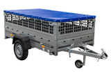 Pkw Transport Anhänger 230×125 Garden Trailer 230 KIPP mit Laubgitteraufsatz, blauer Flachplane, Planenträgern und Stützrad-Neu