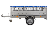 Pkw Transport Anhänger 230×125 Garden Trailer 230 KIPP mit Laubgitteraufsatz, blauer Flachplane, Planenträgern und Stützrad-Neu