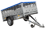Pkw Transport Anhänger 230×125 Garden Trailer 230 KIPP mit Laubgitteraufsatz, blauer Flachplane und Stützrad-Neu